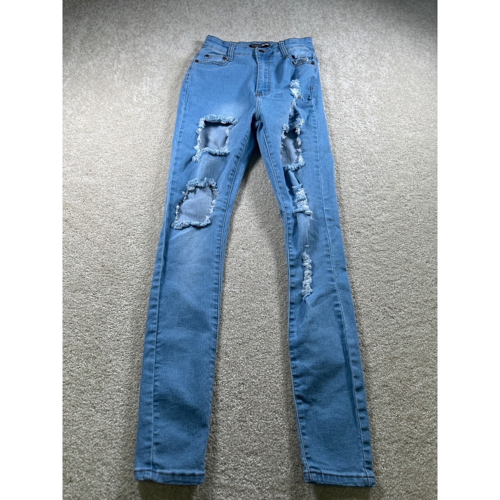 Fashion Nova Womens Size 7/8 Distressed Blue Jeans Skinny Stretch